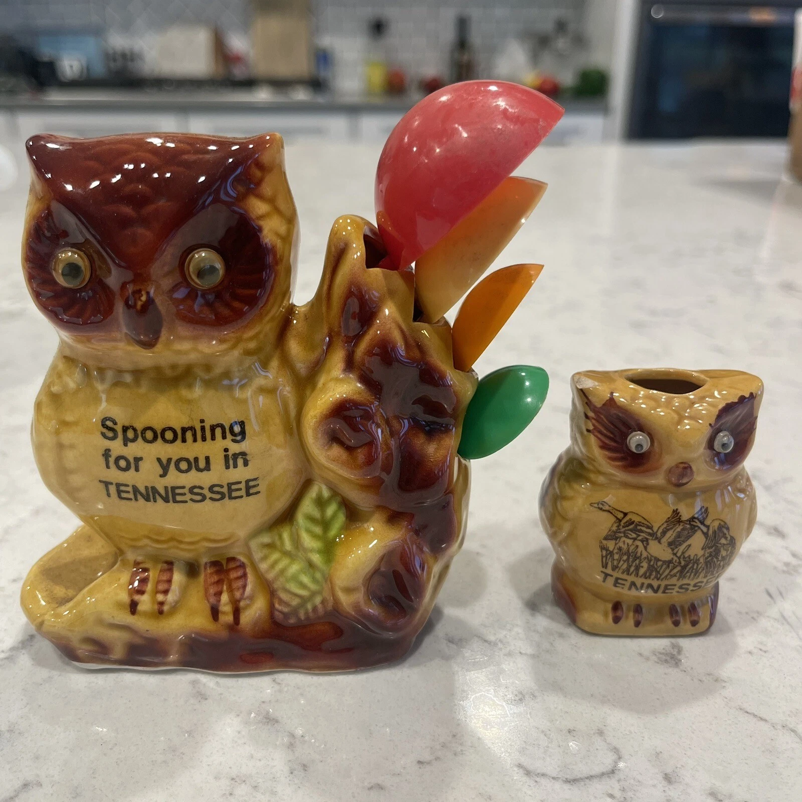 Vintage Owl Measuring Spoon & Toothpick Holder Spooning for You Tennessee BL