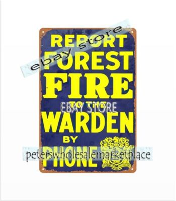 report Forest Fire to Warden by phone metal tin sign artwork wall decoration
