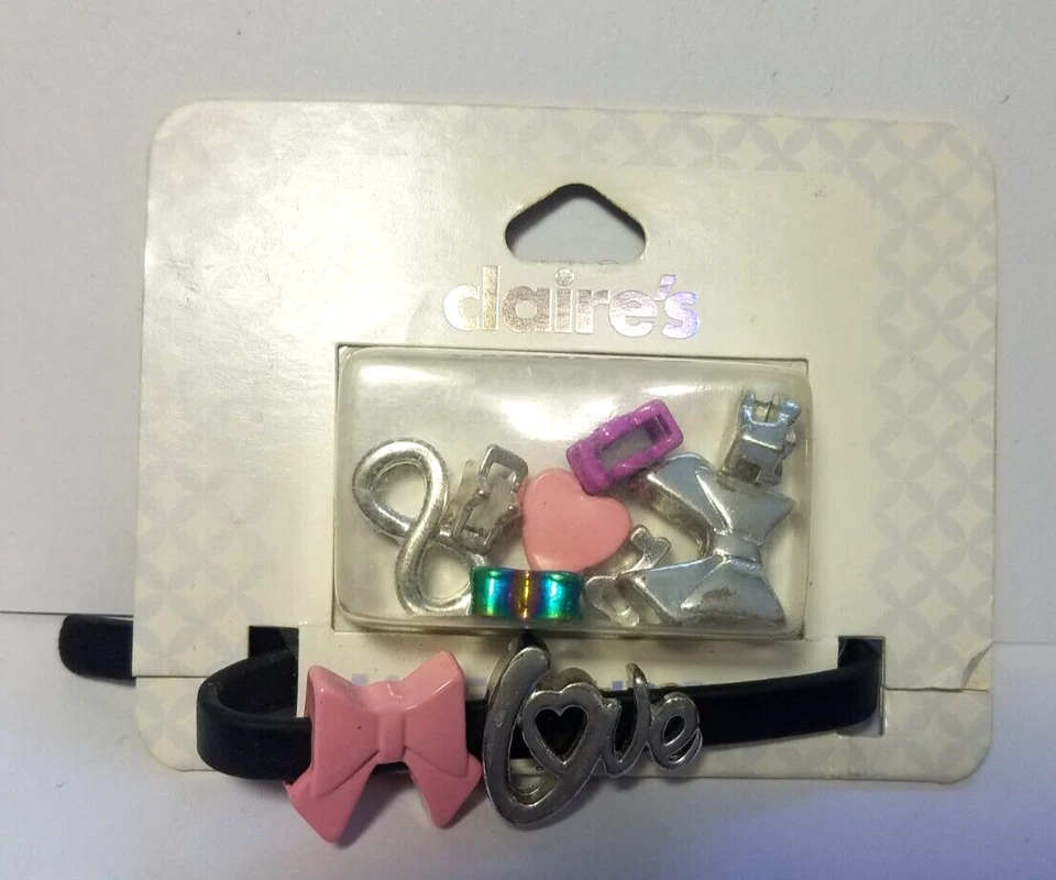 Vtg Nip Claire's Make Your Own Bracelet Kit Black Leather Slide Bracelet Charms - Image 3 of 4
