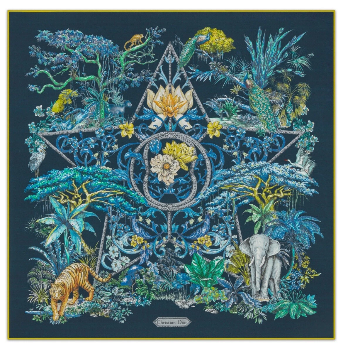 Christian Dior TOILE DE JOUY VOYAGE 90 écharpe carrée en soie bleu foncé multicolore