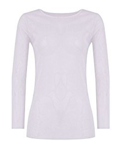 Women's Top Ladies Sheer Mesh Fish Net Long Sleeve Scoop Neck T-Shirt Size 8-22 - Picture 5 of 9