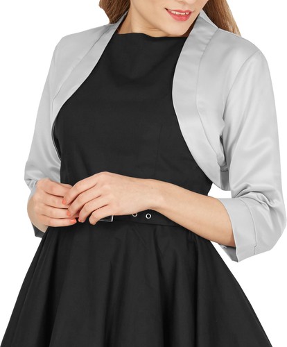 Satin Bridesmaid Wedding Prom Half Sleeve Shrug Bolero Cardi Jacket Top - Picture 24 of 26