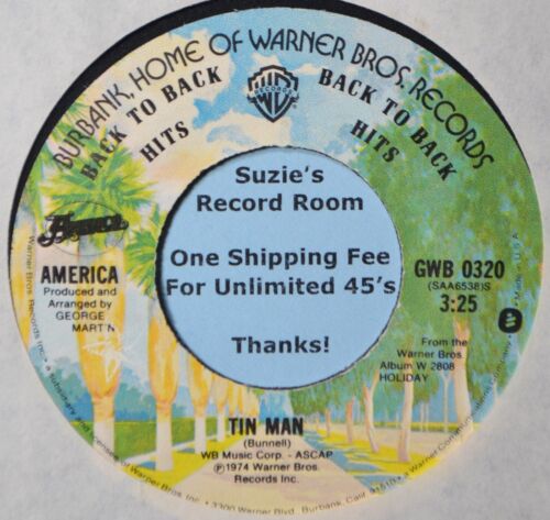America Tin Man / Don't Cross the River HITS ISSUE EX+ Classic Rock 45 7" Vinyl