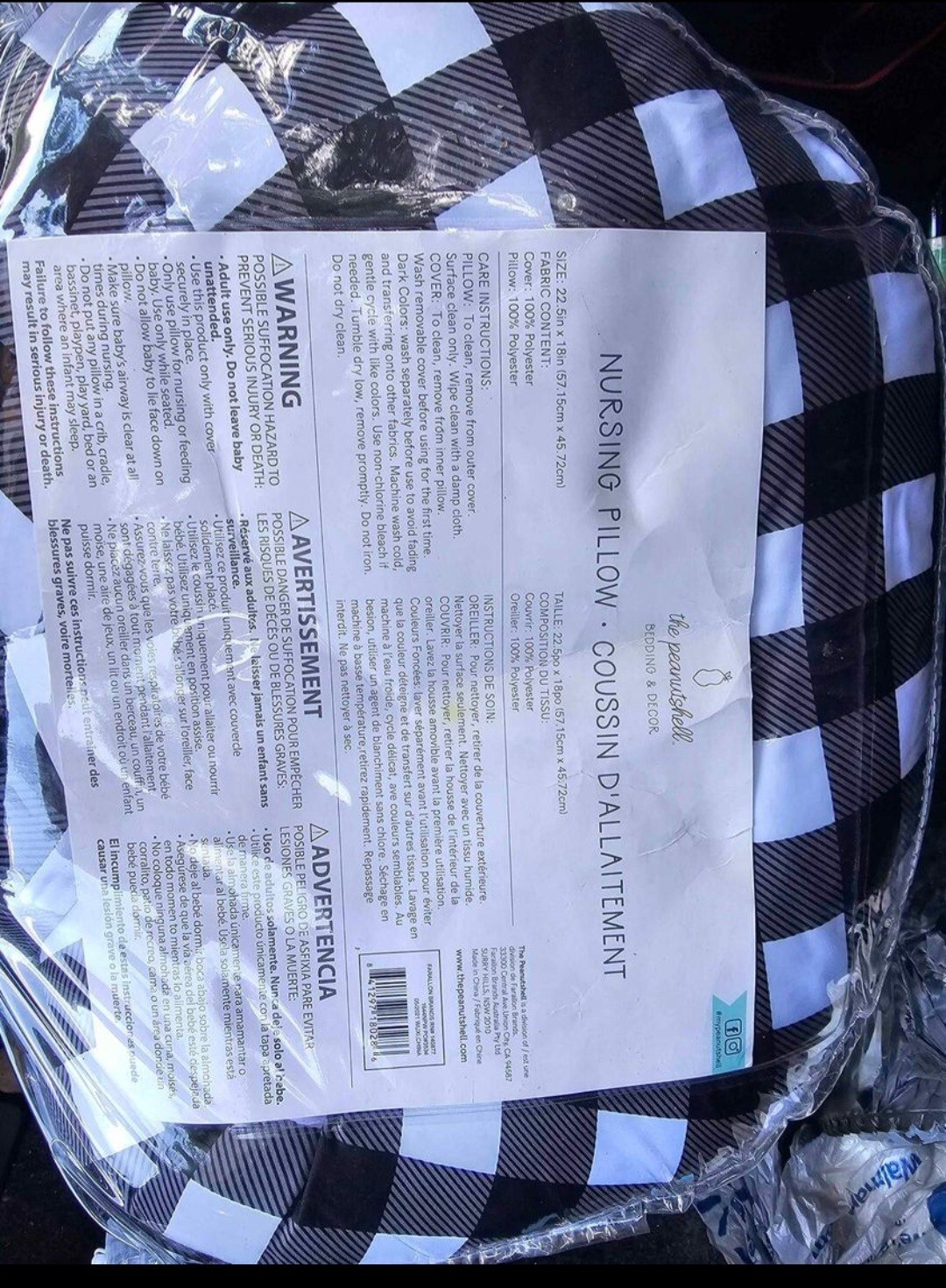 Peanutshell Black & White Buffalo Plaid Nursing Pillow for Feeding & Cuddling-image