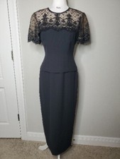 DONNA MORGAN Lace Beaded Formal Evening Wedding Dress Long Gown Sz 4 BLACK