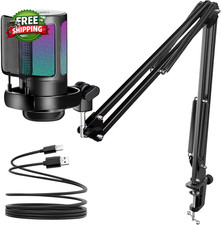 Gaming USB Microphone Noise Cancellation Condenser Mic with Boom Arm Podcast