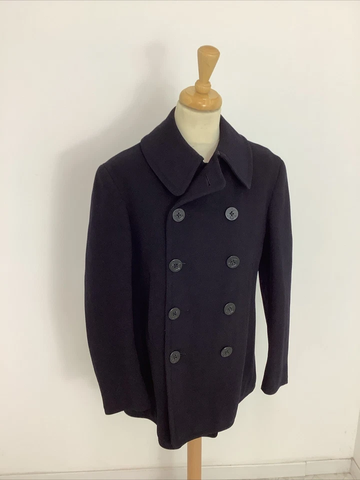 Vintage Us Navy Pea Coat Navy Blue Wool 1940s Small Repair 38” Chest@bab#1d - Image 2 of 4