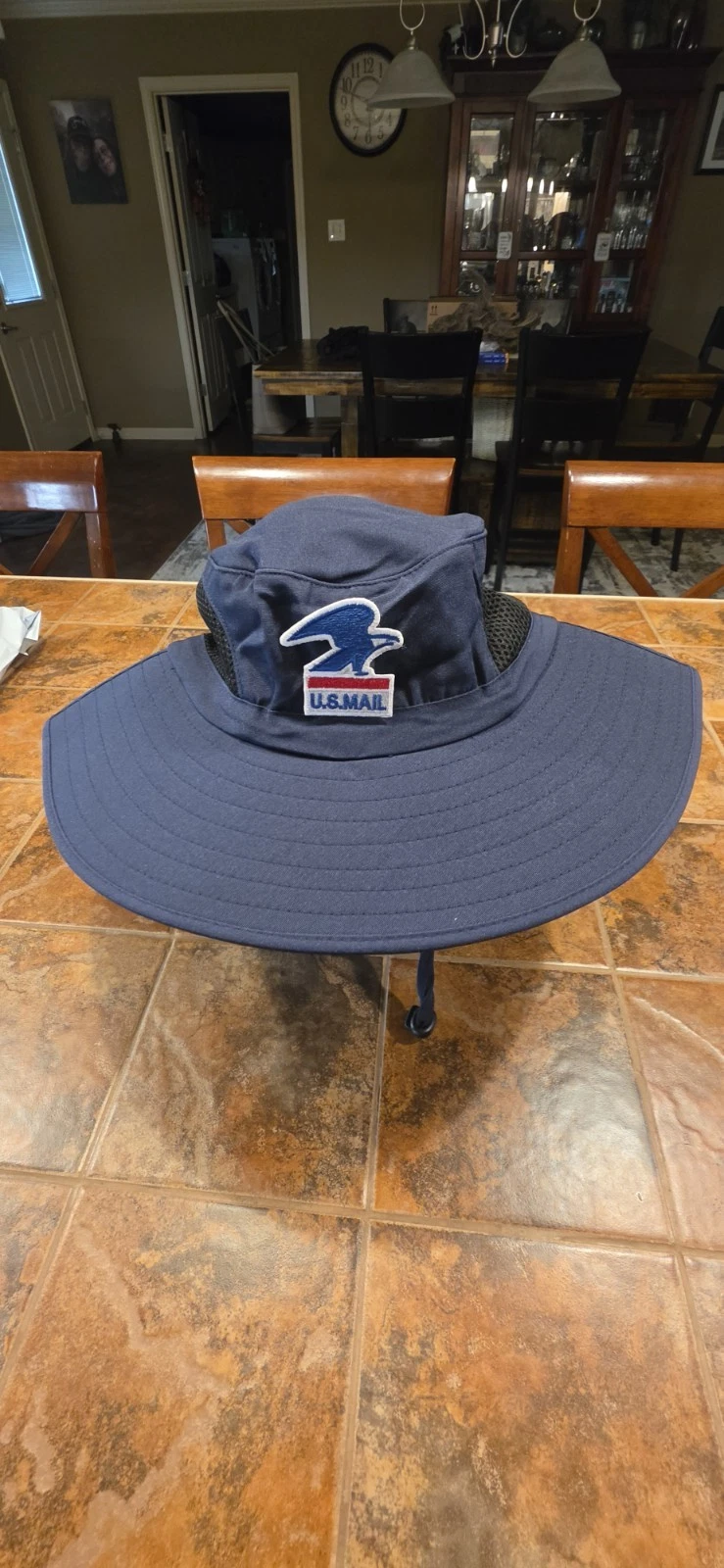 Wide Brim Sun Hat, UPF 50+ UV Protection Waterproof Postal Blue Vintage Logo