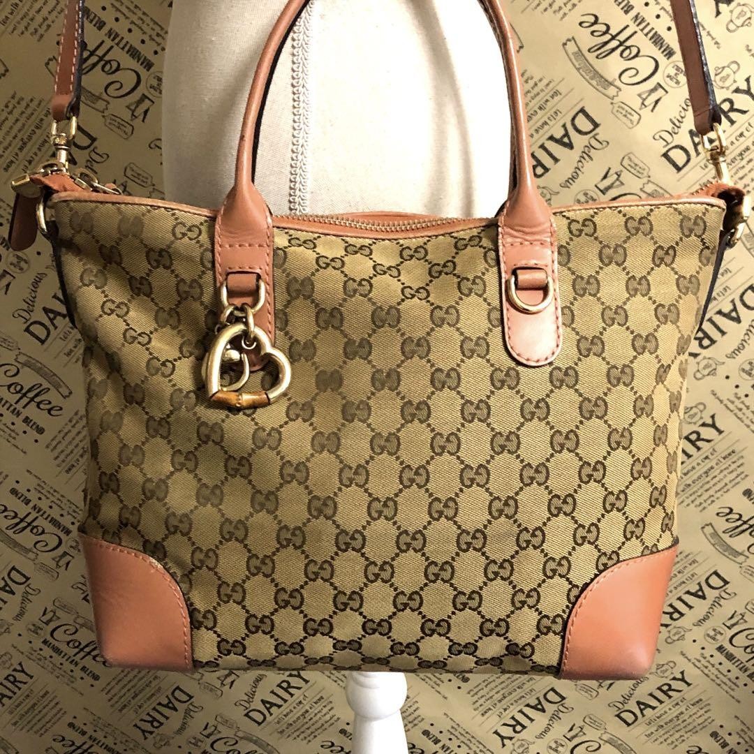 GUCCI GG Canvas Brown 2Way Tote Bag Authentic G050123