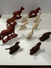 Vintage lot of 12 White, Brown RUBBER Soft Plastic Animals MADE IN THE USA