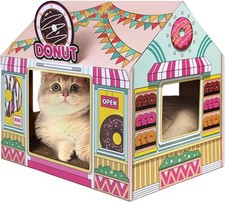 Cardboard Cat House with Scratcher/Catnip 16.5''X12''X15'' Donut Shop
