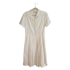 Tory Burch Pleated Shirtdress White 12 Cotton Short Sleeve 51131472 Classic