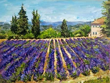 Original Oil Painting Lavender Field Landscape Provence Art 40x30 cm