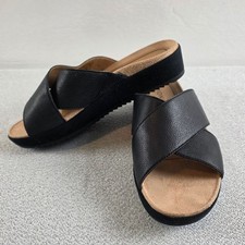 Vionic Hayden Black Leather Wedge Slide Sandals Wmn's 8
