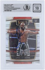 Apollo Crews WWE Signed 2022 Panini Select Silver Prizm #43 BAS Fanatics 10 Card