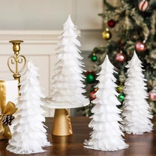 Liliful 12” White Feather Christmas Tree Set Tabletop Xmas Decorations Center...