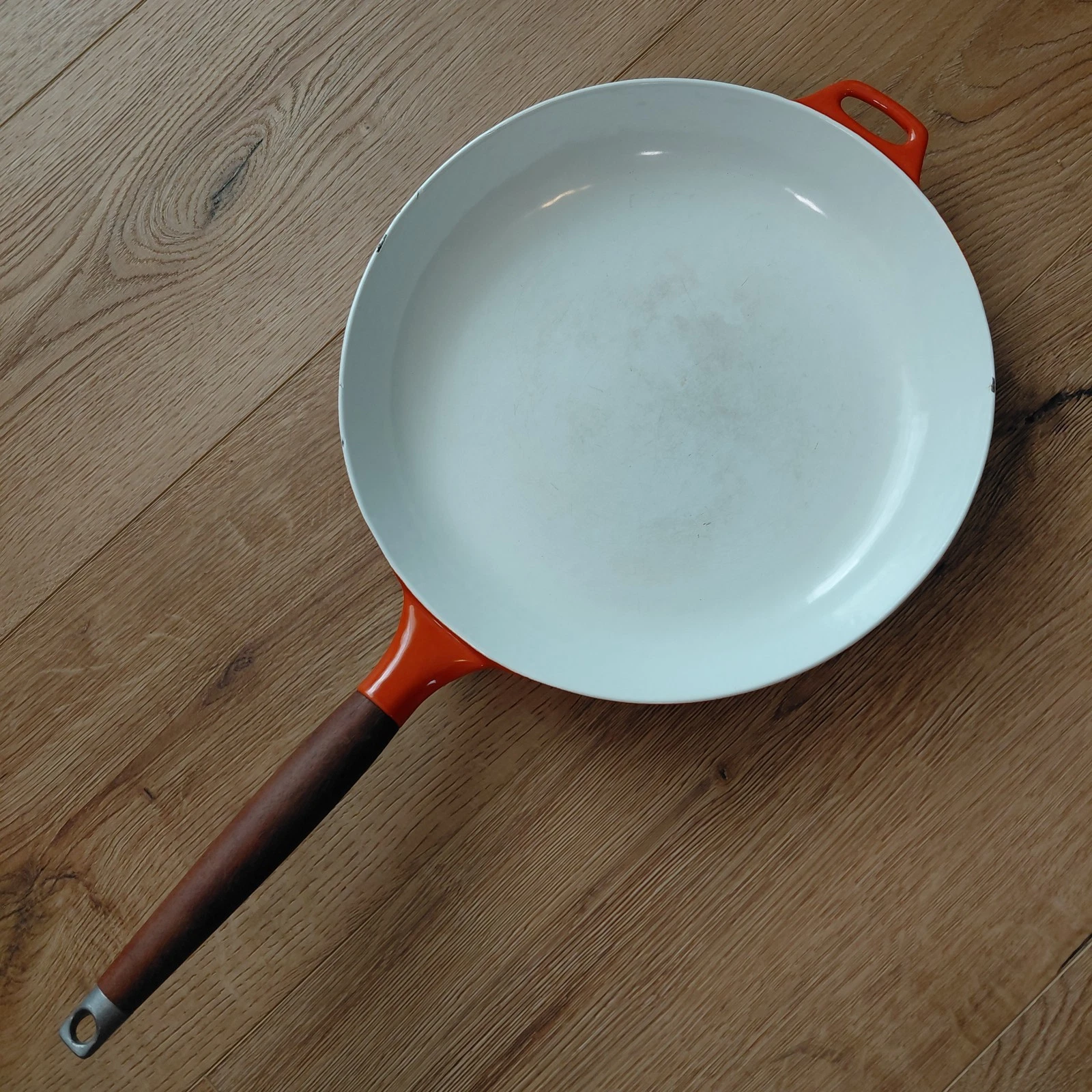 COPCO Michael Lax ORANGE 12" Enamel Cast Iron Pan Skillet USED READ NO Lid