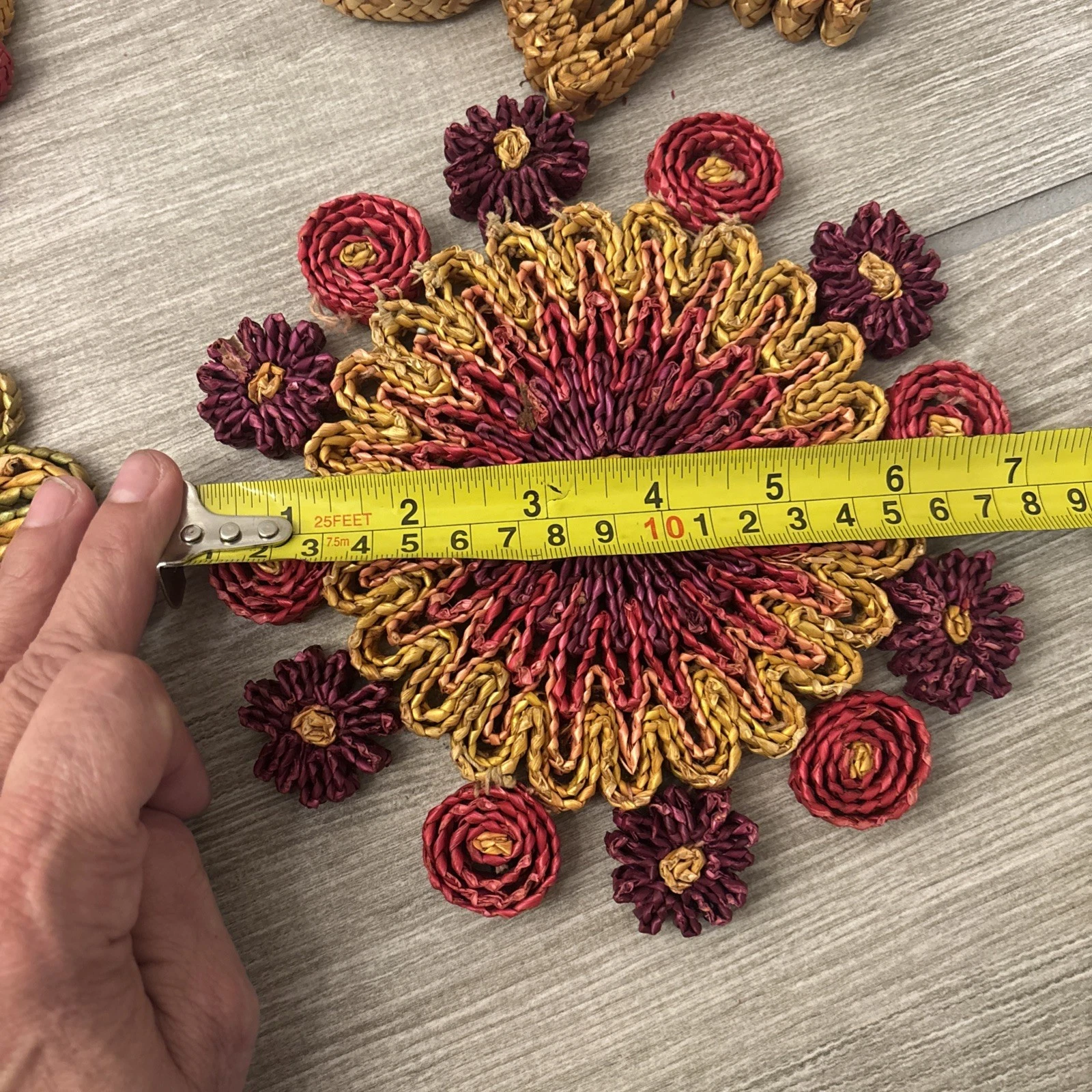 Boho 1970's Vintage Raffia Rattan Colorful Trivets /Hot Pads 4 Count 7"each - product detail image 8