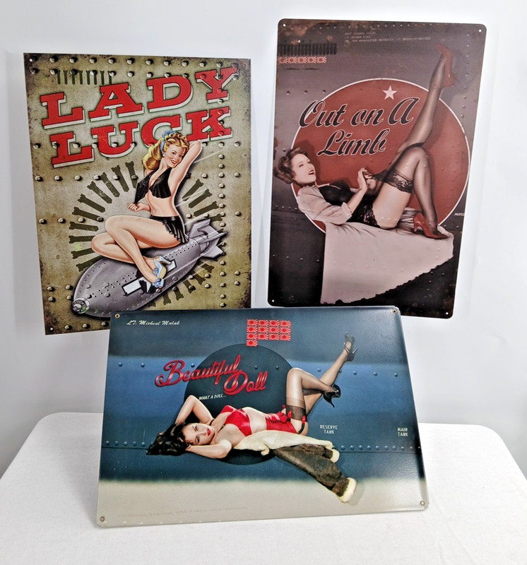 Lady Luck OUT ON A LIMB Beautiful WAR PLANE 18" USA METAL Advertising MAN CAVE