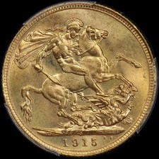 1915 Sydney George V  Sovereign Choice Unc (PCGS MS63)