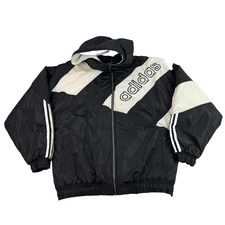 Vintage 90s Adidas Mens Large Puffer Jacket Full Zip Detachable Hood Black White