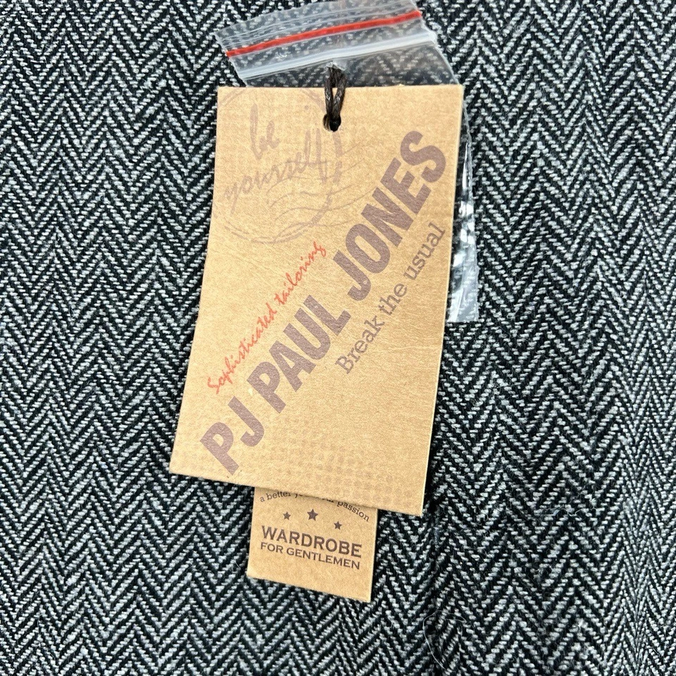 PJ Paul Jones 裤子男式 XL 灰色人字形褶边长裤正装新品 — 第 4/4 张图片