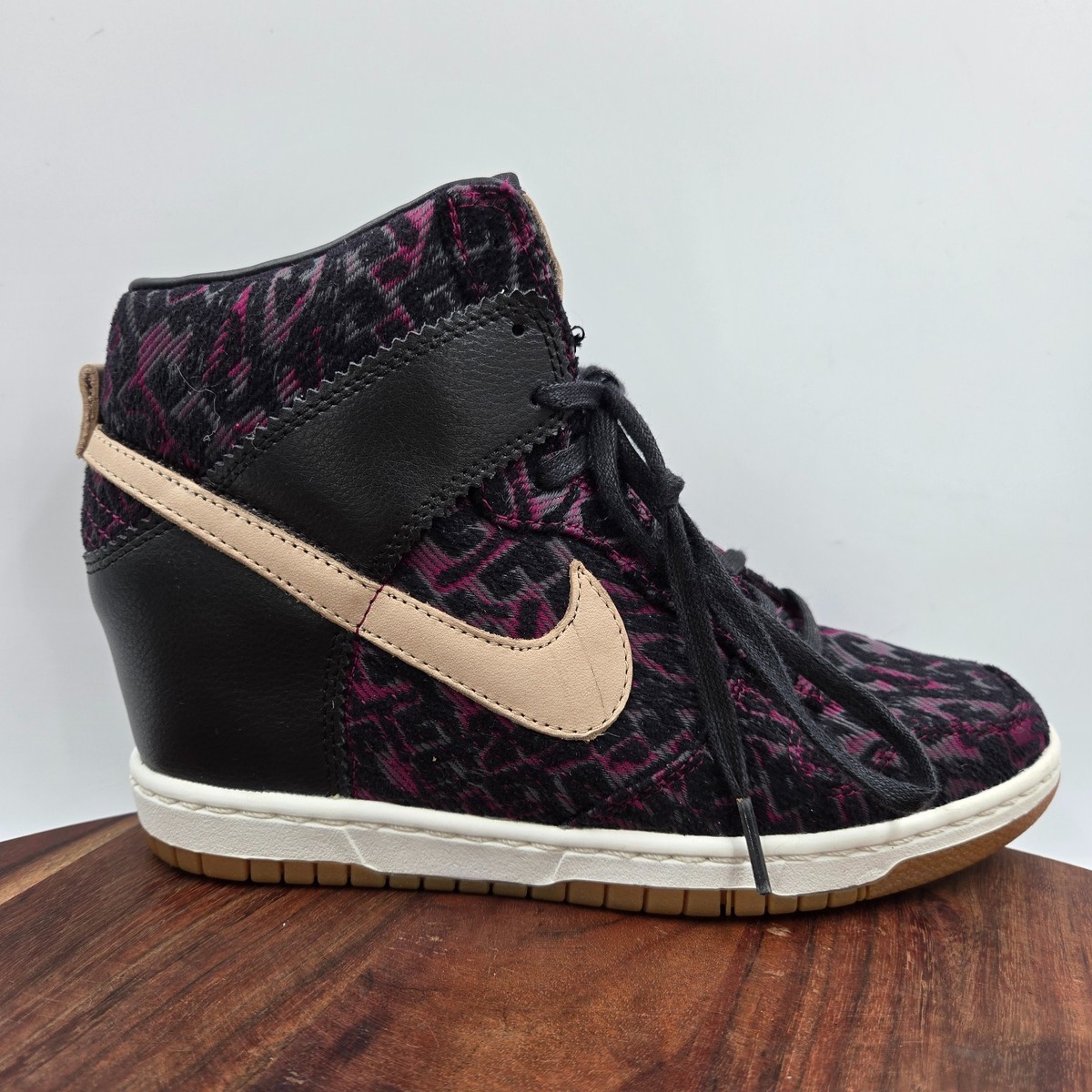 Nike Sky Hi Shoes Women's Black Purple Hidden Wedge Dunk