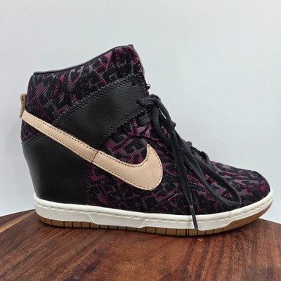 Nike Sky Hi Shoes Women's Black Purple Hidden Wedge Dunk