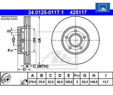 2 St. Bremsscheibe ATE 24.0125-0117.1 für Volvo V50 S40 II