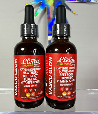 Clean Nutraceuticals Vascu Glow Liquid Drops 2 fl oz Vitamin K2+D3 Heart 2 pack