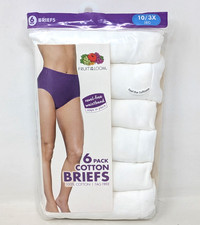 New 2015 Fruit of the Loom 100 Cotton Tag Free Size 10 3X Womens White 6 Briefs
