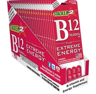 24ct B12 Genuine Stacker B12 Extreme Energy FULL BOX 96 Pills FREE SHIPPING