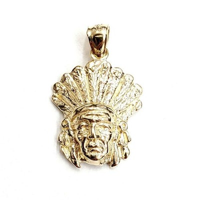 New 14k solid yellow Gold Chief face head Pendant fine jewelry 2.7g