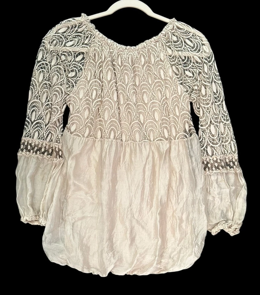 Blusa Top Lola Seda Encaje Manga Larga L Beige Italia Romántica Coqueta Núcleo de Hadas Foto 2 de 4