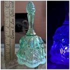 Vtg Fenton Opalescent Lily of the Valley Blue Green Iredescent Glass Bell Signed