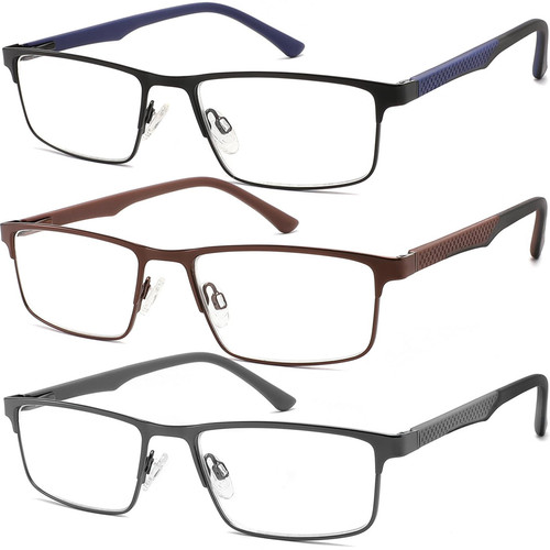 3 Pack Reading Glasses Men 4.0 Blue Light Blocking Readers Men with Spring