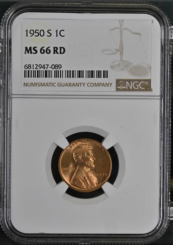 1950-S 1C RD  Lincoln Wheat One Cent NGC MS66RD   6812947-089
