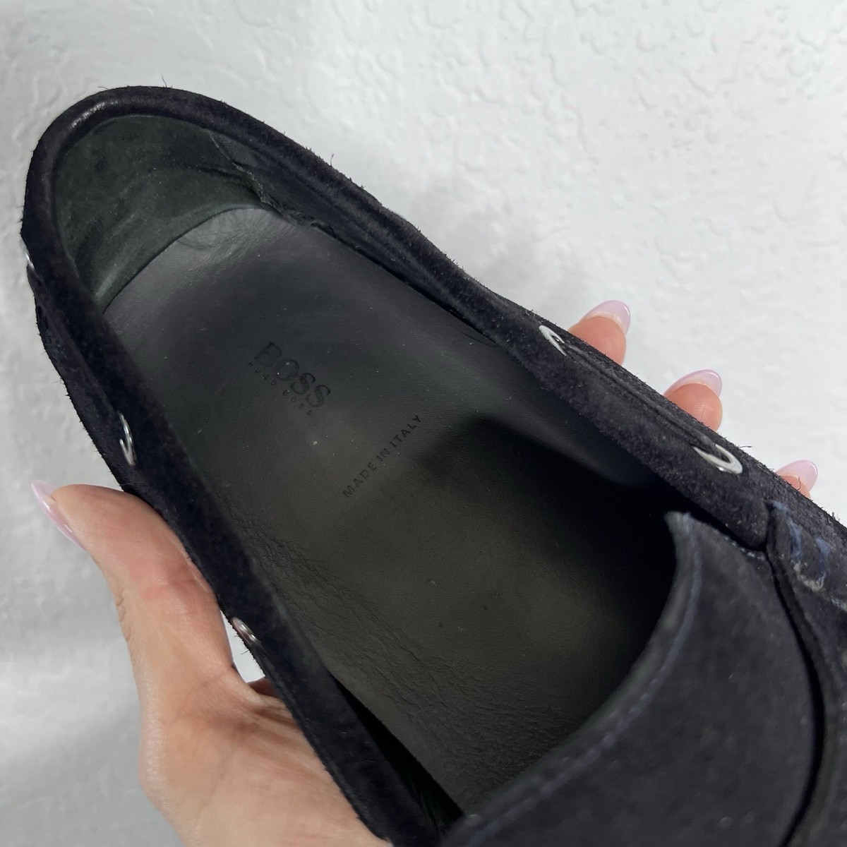 HUGO BOSS Penny Loafers Men 7 Shoes Black Suede BOSS - Leather loafers with penny trim - Black main image 4