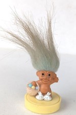Vintage Russ Berrie Troll Easter Basket Eggs Bunny Slippers Miniature on Stand