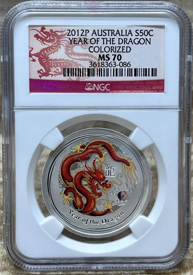 Australia 2012P S$50V Cents Year Of Dragon Colorized NGC MS70 Milky Spots  - Image 3 of 4