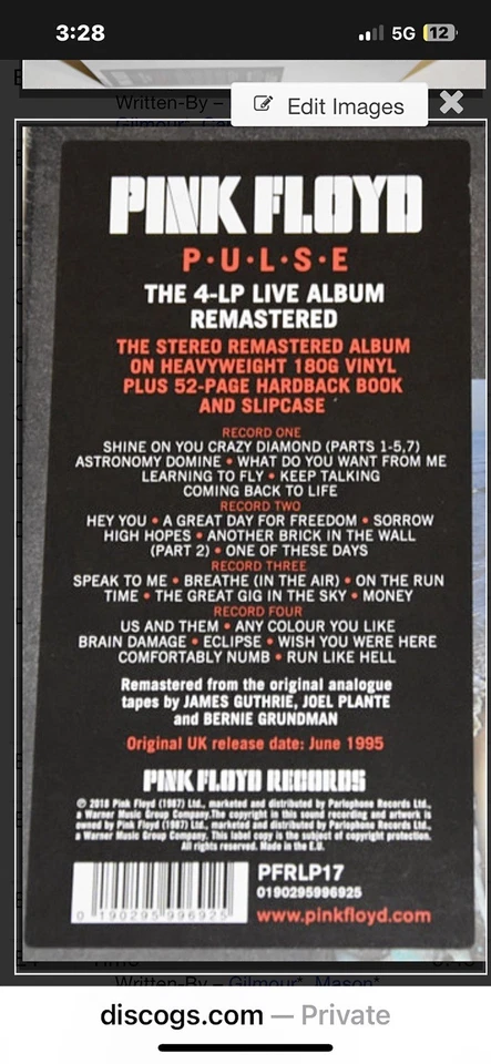 SEALED! Pink Floyd Pulse Live 2018 RE EU Imp. 4LP 180 Gram & Book Free Shipping - Image 2 of 2