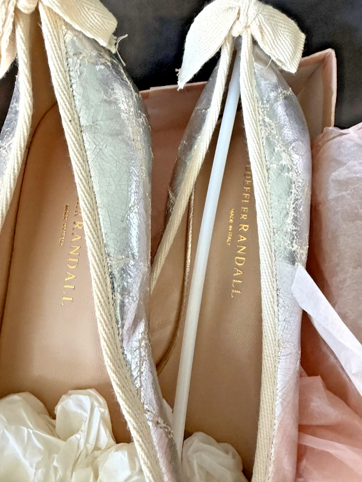 Loeffler Randall балетки женщин 10B Hedda туфли серебро кожаный бант бедствия - Изображение 3 из 4