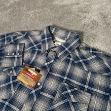 Wrangler Pearl Snap Shirt Mens XL Gray Blue Plaid Flannel Western Cowboy NWT