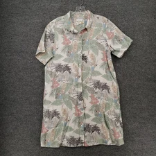 C&C California Dress Womens L Large Green Shirtdress Linen Button Up Tropical