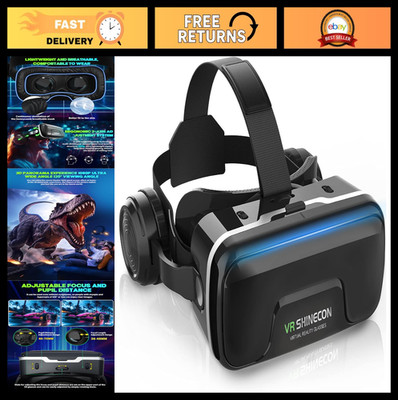 3D VR Headset with Built-in Headphones, 120° FOV, Adjustable Focus for Smartphon