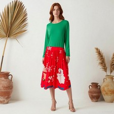 Evening Glam Maxi Dress Green Red Graphic Print Jersey Long Sleeve Party XL