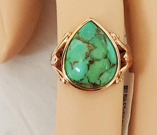 New with Tags Pear Shape Copper Bearing Bright Green Turquoise Ring 6.5 - Picture 6 of 6