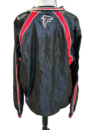 NFL GIII Atlanta Falcons Pullover Windbreaker V-Neck Sz L Black/Red Side Zip EUC - Picture 2 of 6