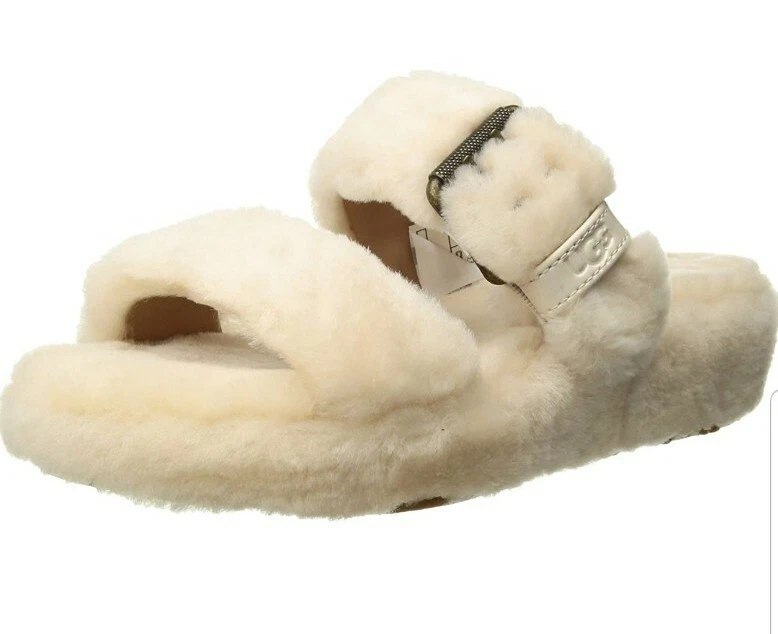 SANDALI PANTOFOLE UGG NATURALI FUZZ YEAH SLIDE PELLE DI PECORA NUOVI SENZA SCATOLA donna taglia 7 8 9