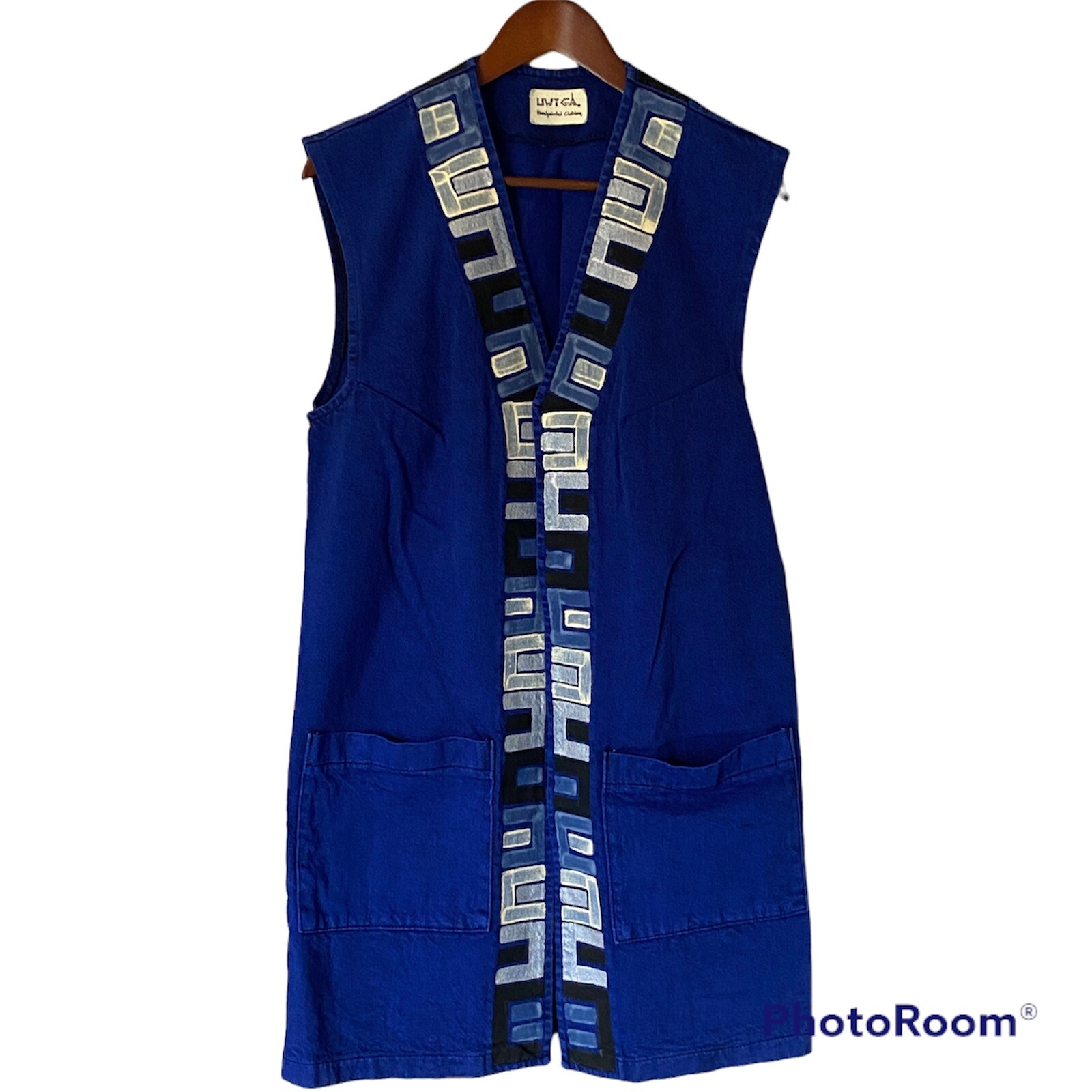 Blue Vest Smock Shawl Pockets Party Gathering Cotton … Gem
